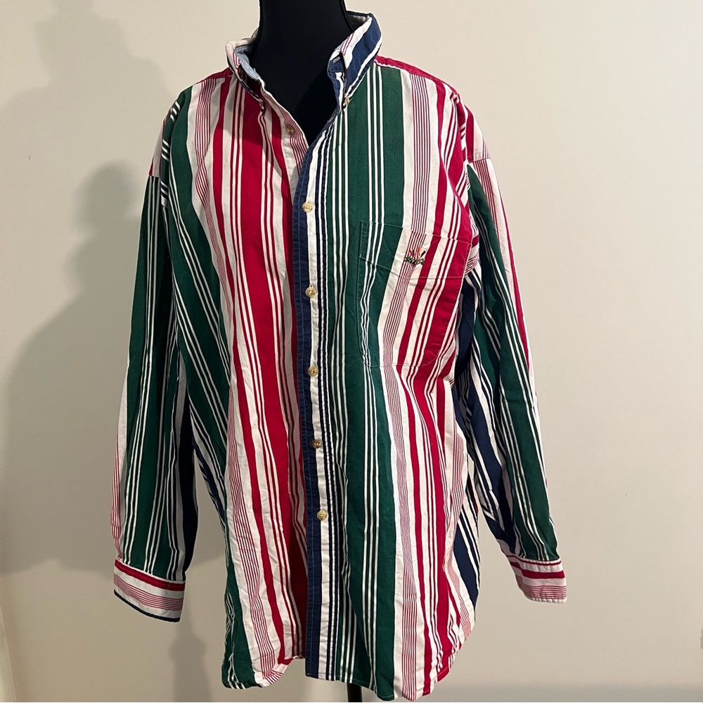 Ivy Crew 100% Cotton Men's Multi Colored Striped XL Button Up Shirt Long Sleeve